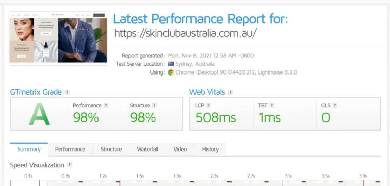 skinclubaustralia.com.au Page speed